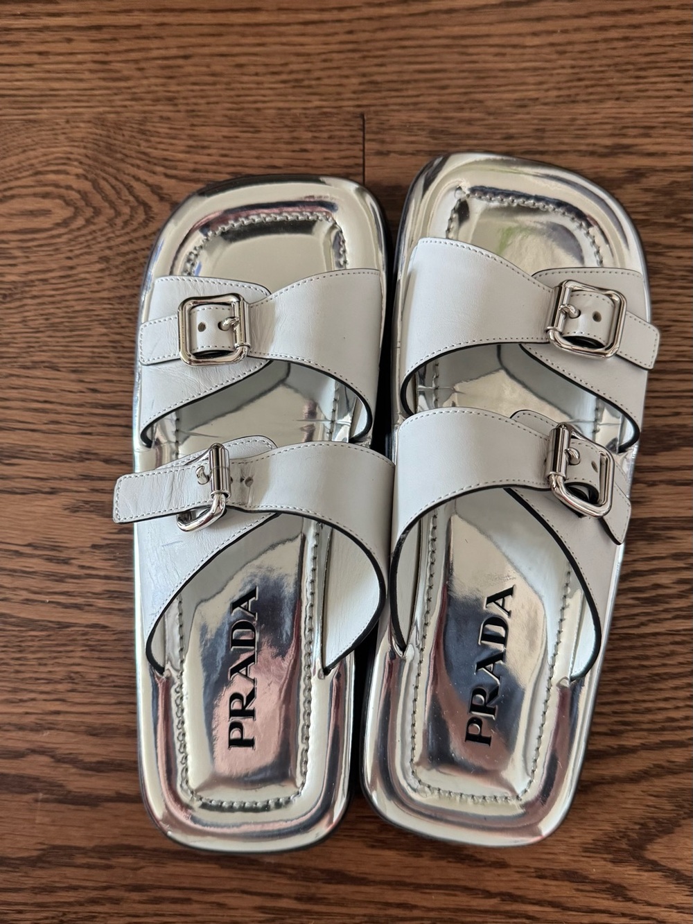 Prada White Leather Buckle Slide Sandals 38.5